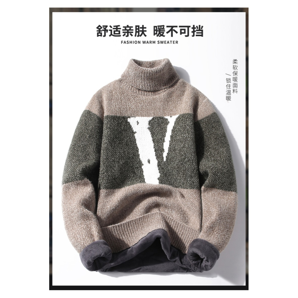 金貂絨加絨加厚高領毛衣男士秋冬季上衣服潮流韓版保暖打底衫外套-細節圖7