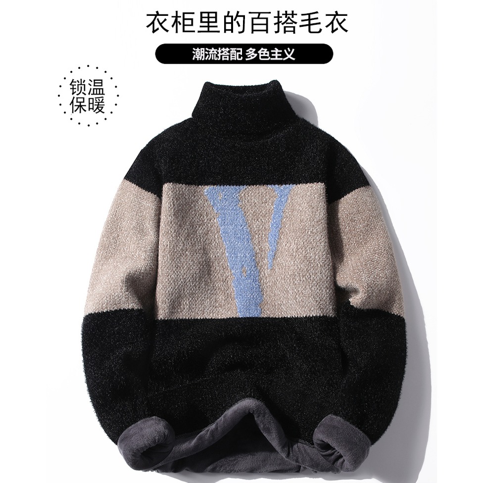 金貂絨加絨加厚高領毛衣男士秋冬季上衣服潮流韓版保暖打底衫外套-細節圖9