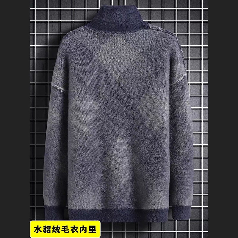 青少年水貂絨毛衣男加厚秋冬季初中高中學生半高領保暖打底針織衫-細節圖4