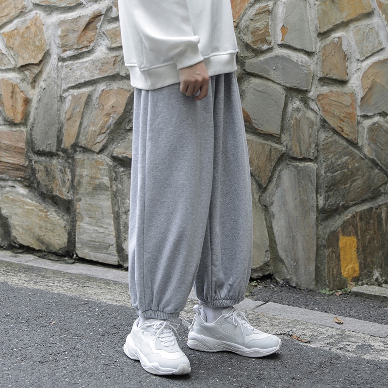 加絨蘿卜褲男潮牌寬松ins春秋褲子男韓版潮流純色束腳運動衛褲男-細節圖2