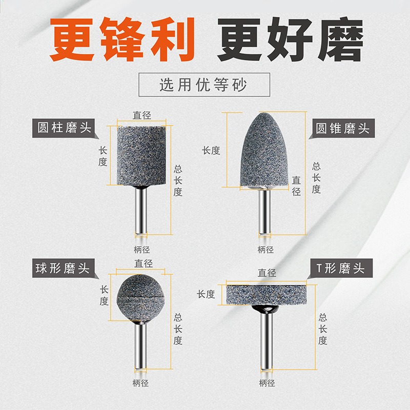 棕剛玉砂輪磨頭 金屬打磨電鉆小電磨機用圓柱圓錐形6mm拋光電磨頭-細節圖2