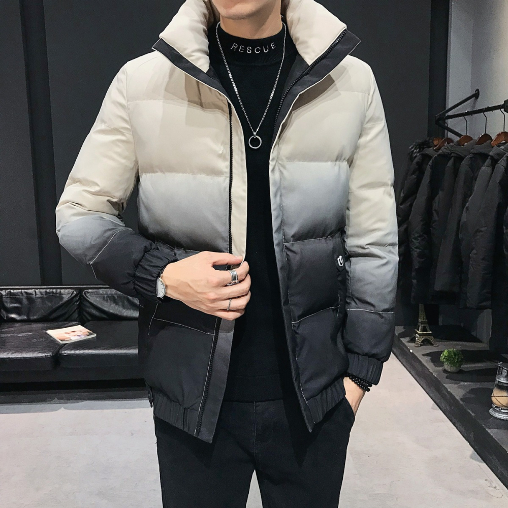 冬季外套男2021年新款棉衣短款漸變色冬裝加厚棉襖男裝羽絨棉服潮-細節圖3
