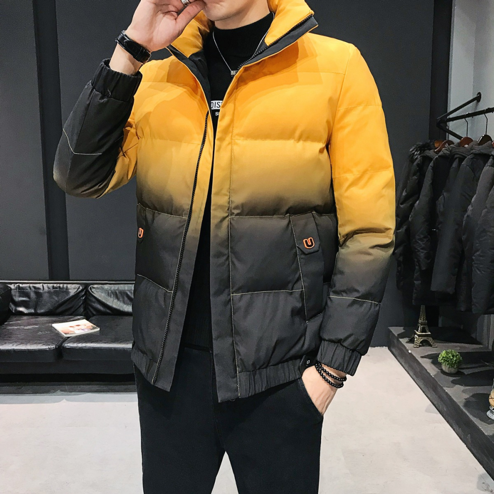 冬季外套男2021年新款棉衣短款漸變色冬裝加厚棉襖男裝羽絨棉服潮-細節圖4
