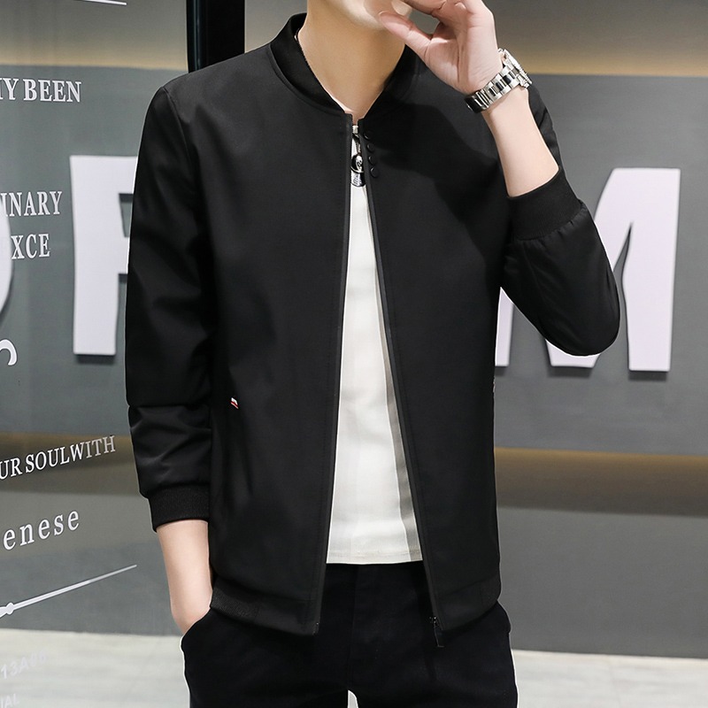 男士外套春夏2021新款韓版潮流薄款棒球衣服純色圓領休閑夾克男裝-細節圖3