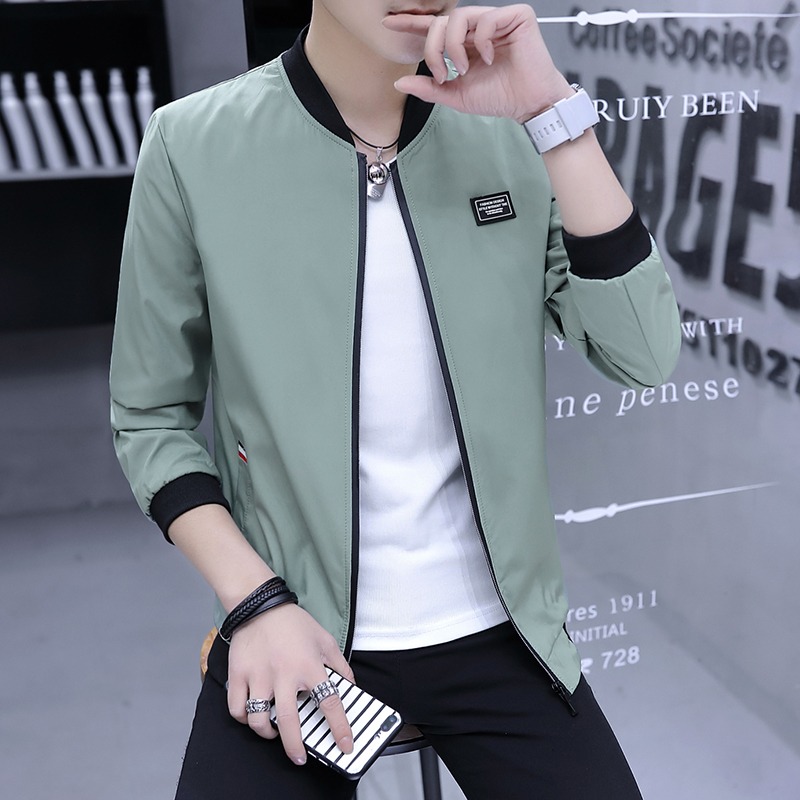 男士外套春夏2021新款韓版潮流薄款棒球衣服純色圓領休閑夾克男裝-細節圖4