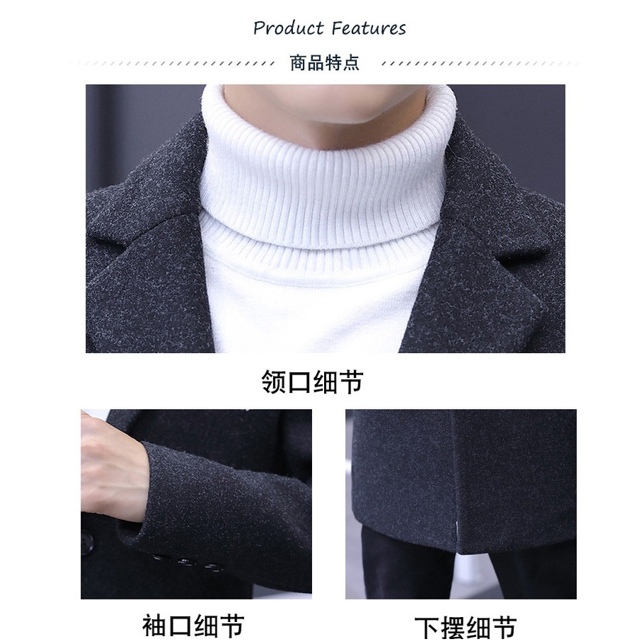 秋冬季男士毛呢大衣中長款韓版潮流帥氣風衣加絨加厚青年呢子外套-細節圖8