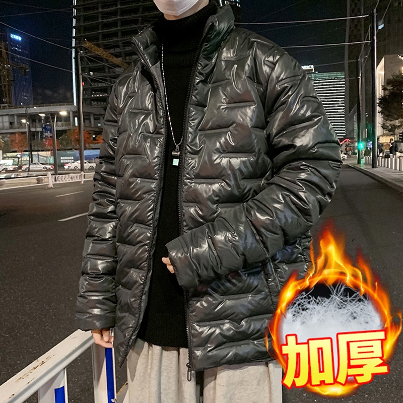 男士冬季輕薄款棉衣潮流保暖休閑羽絨棉服青少年短款立領冬裝外套-細節圖3
