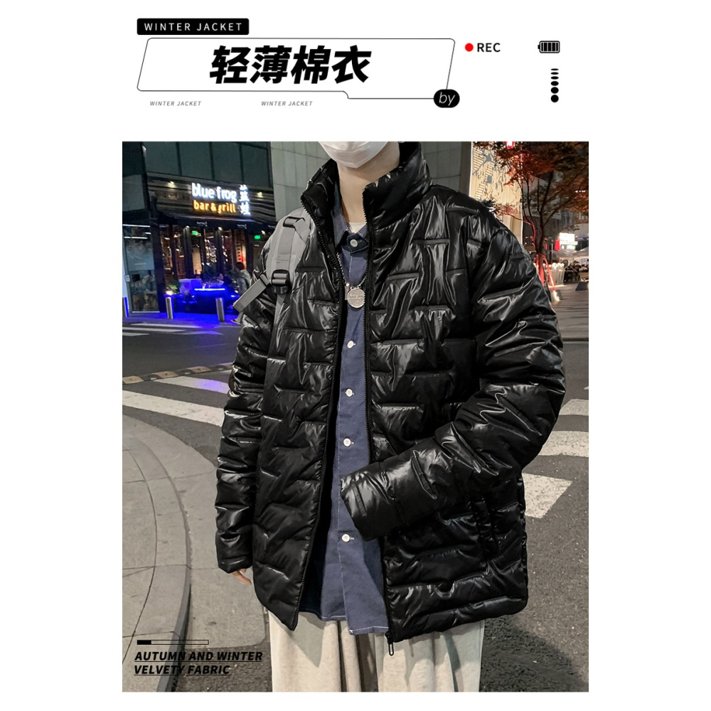 男士冬季輕薄款棉衣潮流保暖休閑羽絨棉服青少年短款立領冬裝外套-細節圖6