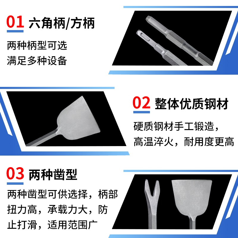 電錘沖擊鉆頭方柄鏟子四坑六角加寬扁鑿圓柄尖扁鑿子拆電機拆銅線-細節圖2
