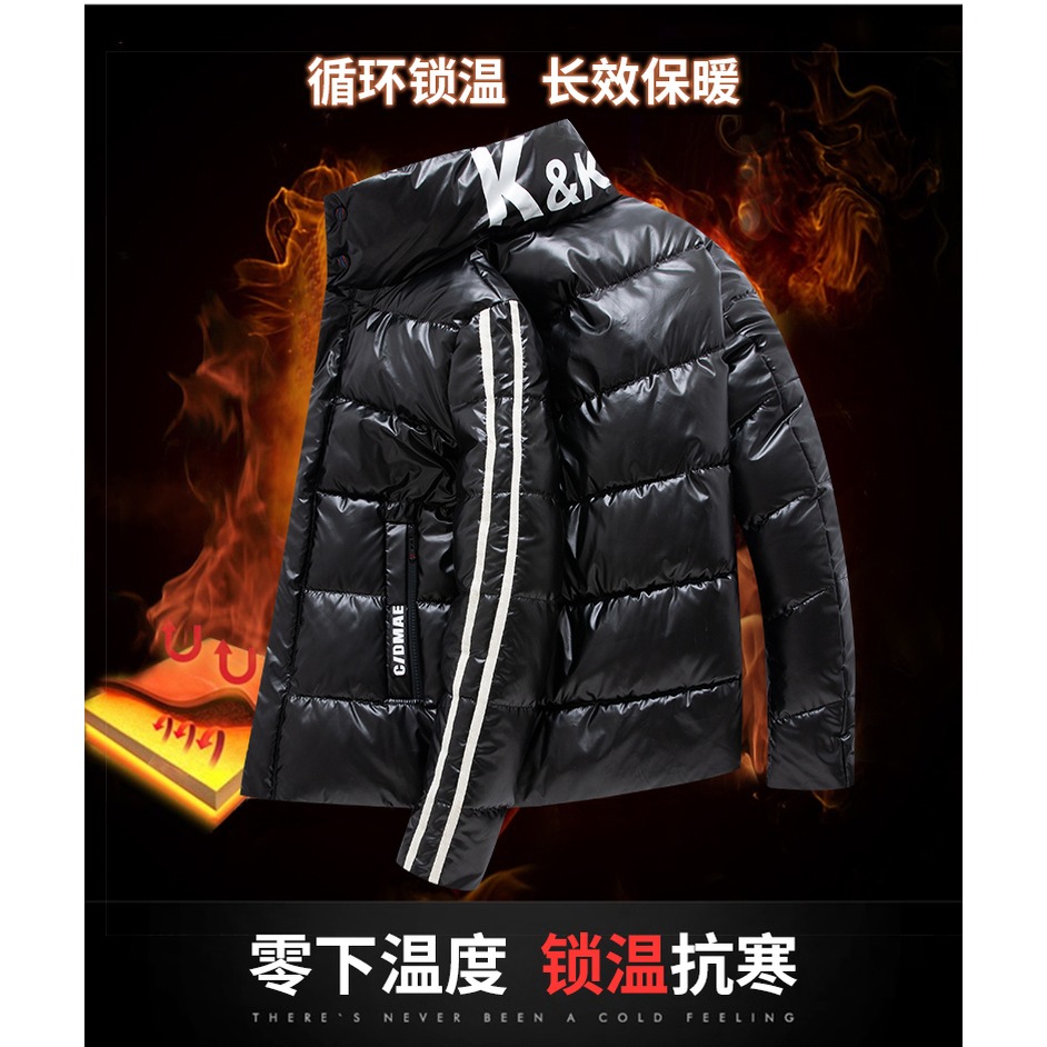 男士外套2021新款冬季加厚保暖羽絨亮皮棉服外套棉襖潮牌亮面棉衣-細節圖8