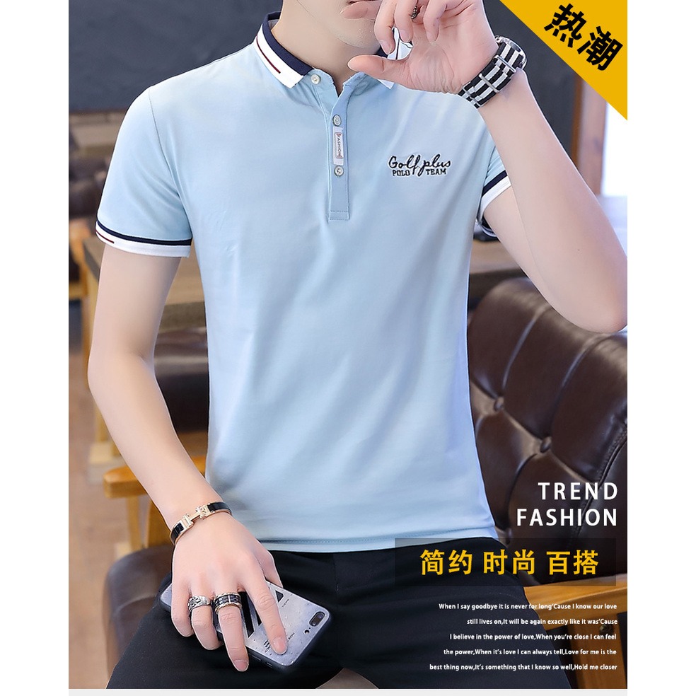 夏季潮流男裝襯衫領POLO衫2021新款有帶領短袖T恤男翻領半袖衣服-細節圖6