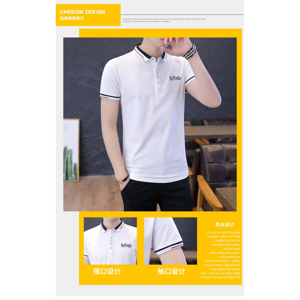 夏季潮流男裝襯衫領POLO衫2021新款有帶領短袖T恤男翻領半袖衣服-細節圖7