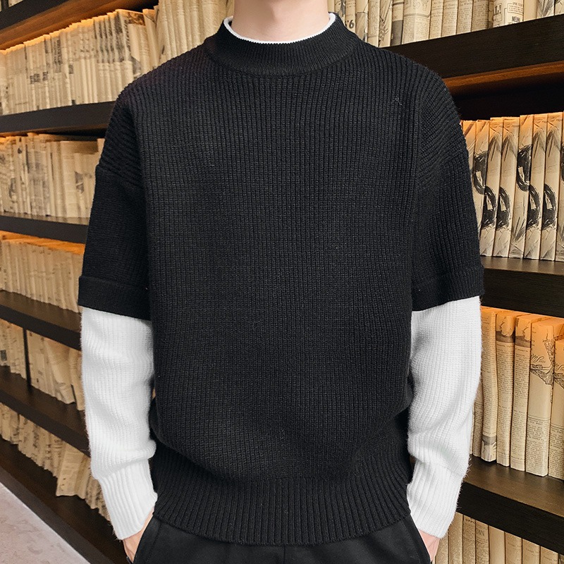 冬裝加厚半高領毛衣男士2021潮流針織衫線衣加絨打底衫男衣服ins-細節圖2