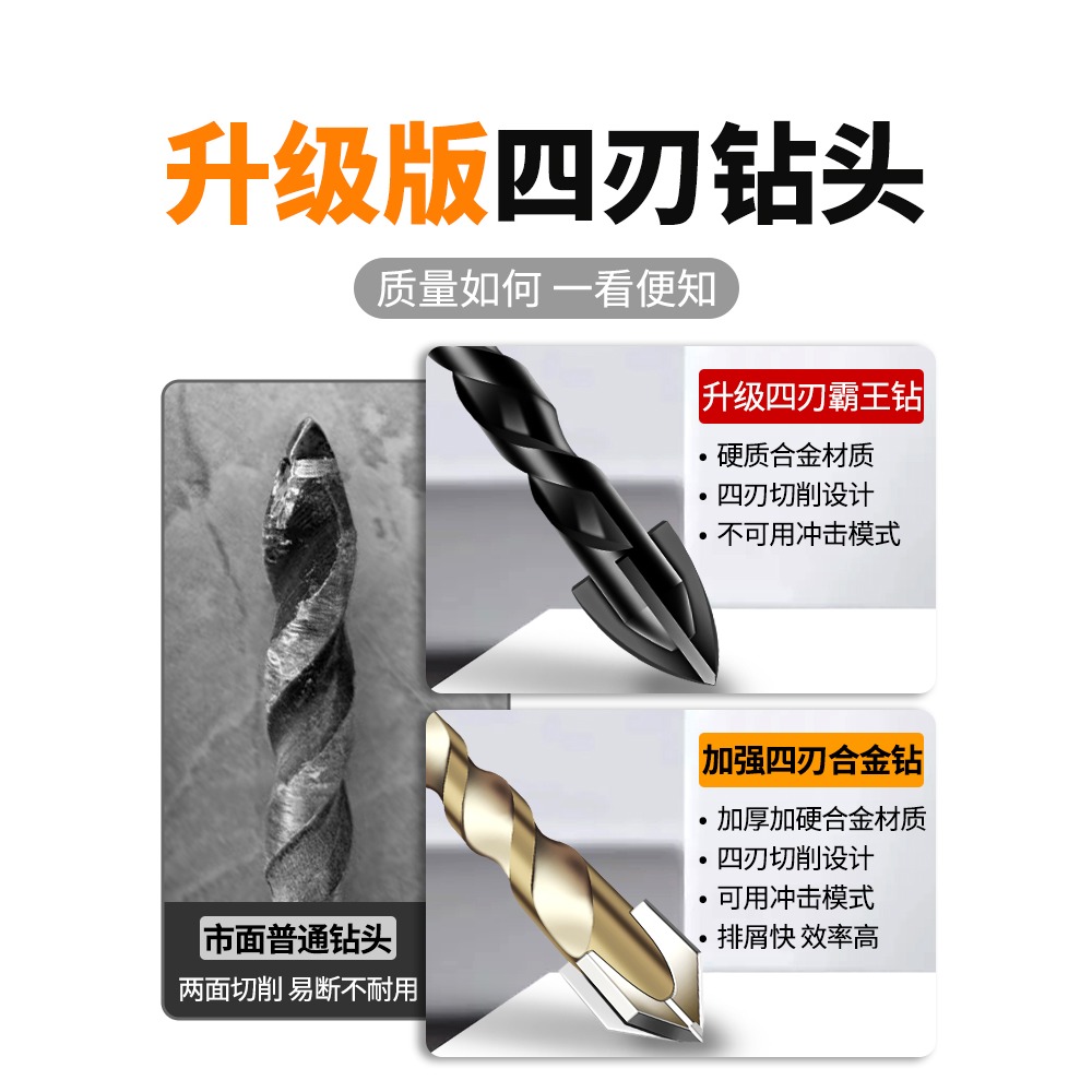 瓷磚鉆頭全瓷電玻璃四刃霸王打孔混凝土合金六角柄三角鉆大全6mm-細節圖3