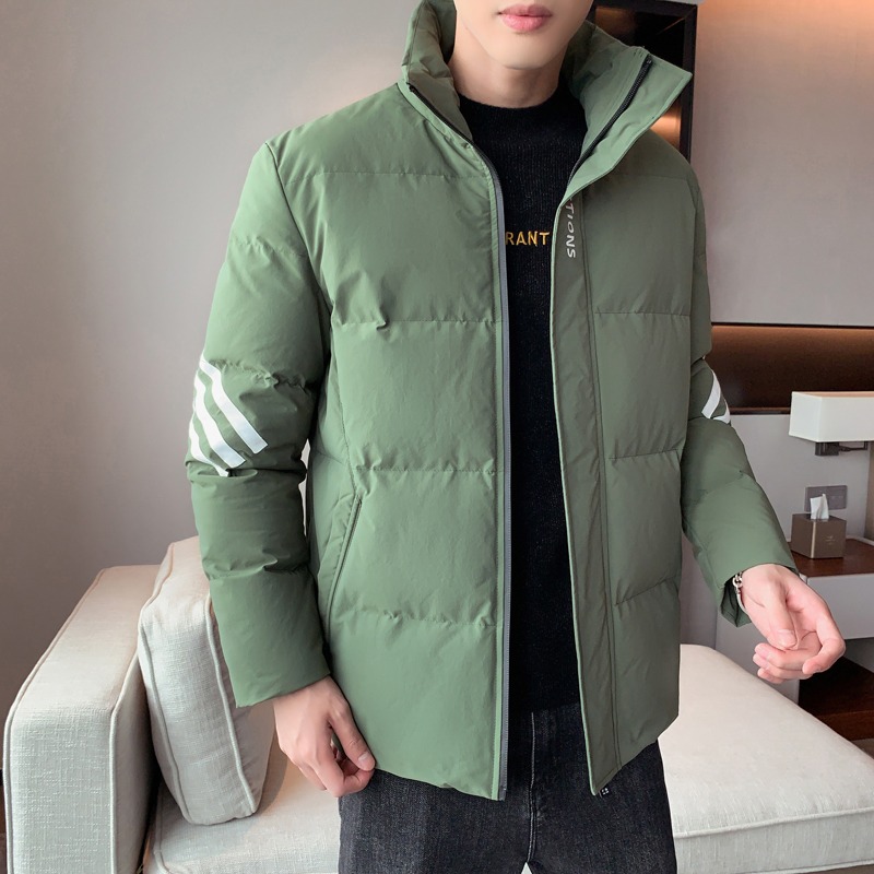 短款棉衣男冬季羽絨棉服男士立領條紋運動棉襖子青少年純色上衣服-細節圖5