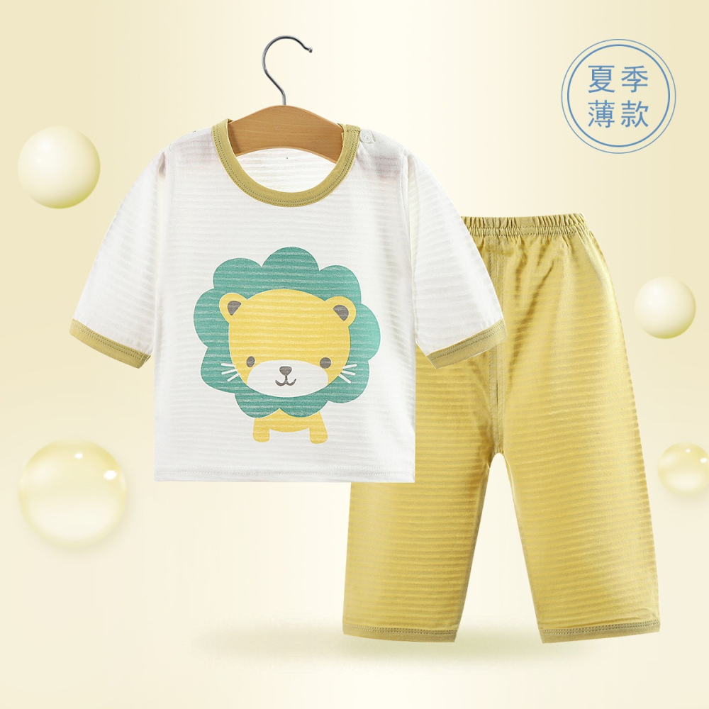 韓版兒童家居服套裝男女中小童睡衣夏季寶寶空調服七分袖純棉薄款-細節圖2