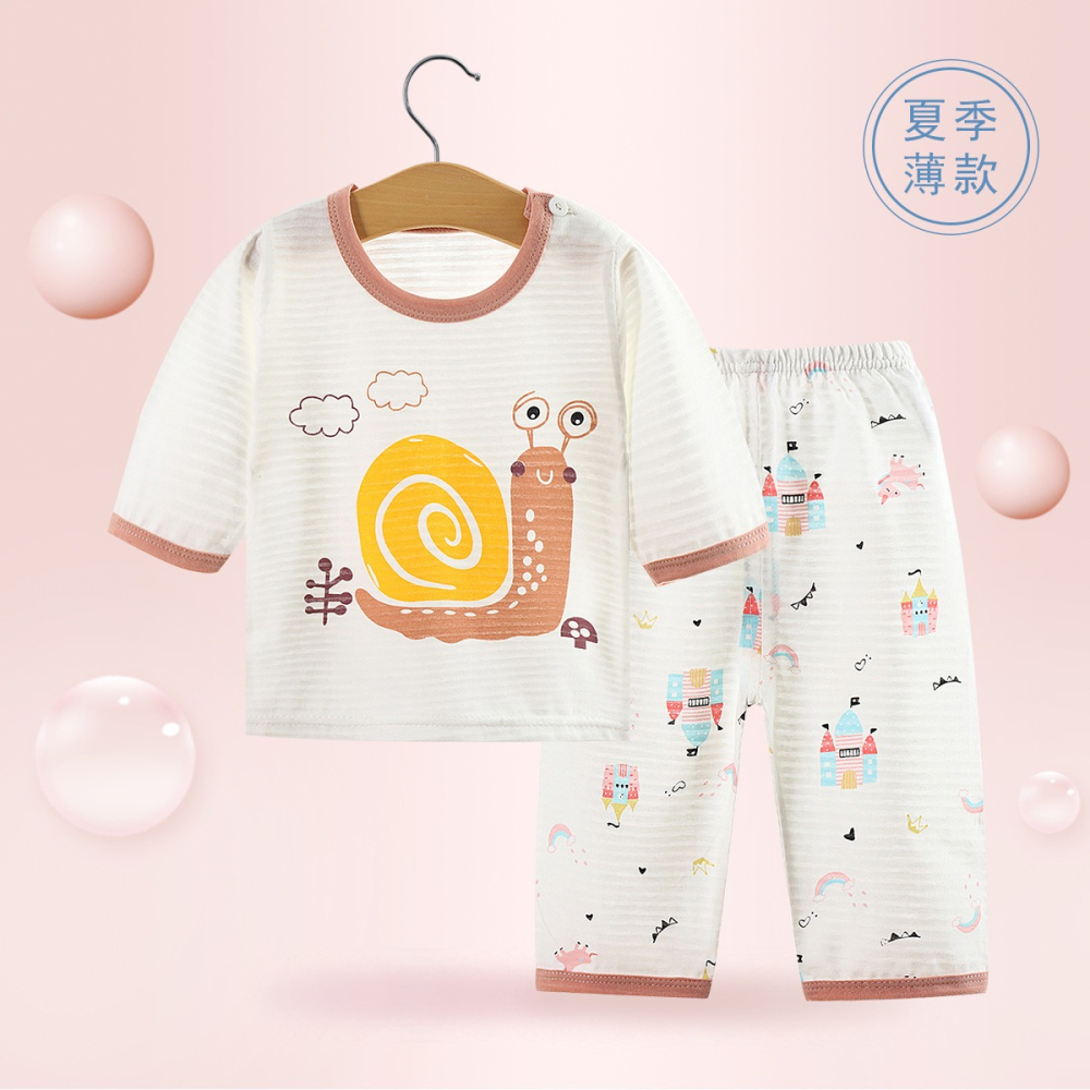 韓版兒童家居服套裝男女中小童睡衣夏季寶寶空調服七分袖純棉薄款-細節圖4