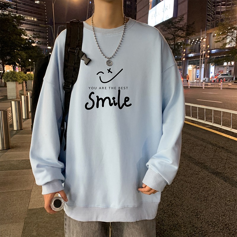 字母印花長袖衛衣男士ins港風潮流春秋季薄款大碼寬松百搭打底衫-細節圖4