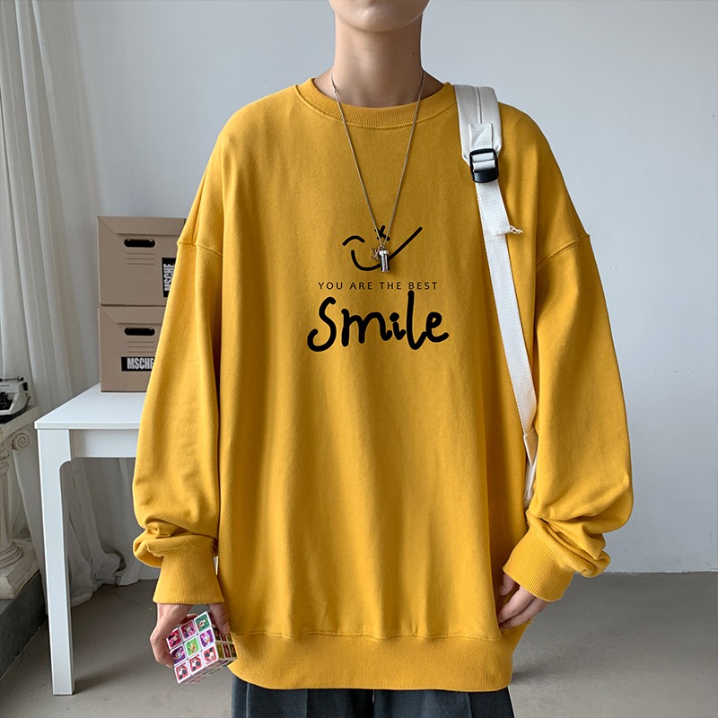 字母印花長袖衛衣男士ins港風潮流春秋季薄款大碼寬松百搭打底衫-細節圖5