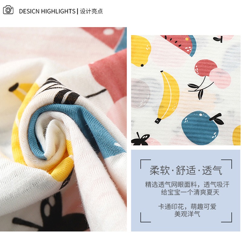 嬰兒衣服夏季短袖薄款睡衣套裝分體男女童空調服夏天竹節棉家居服-細節圖3