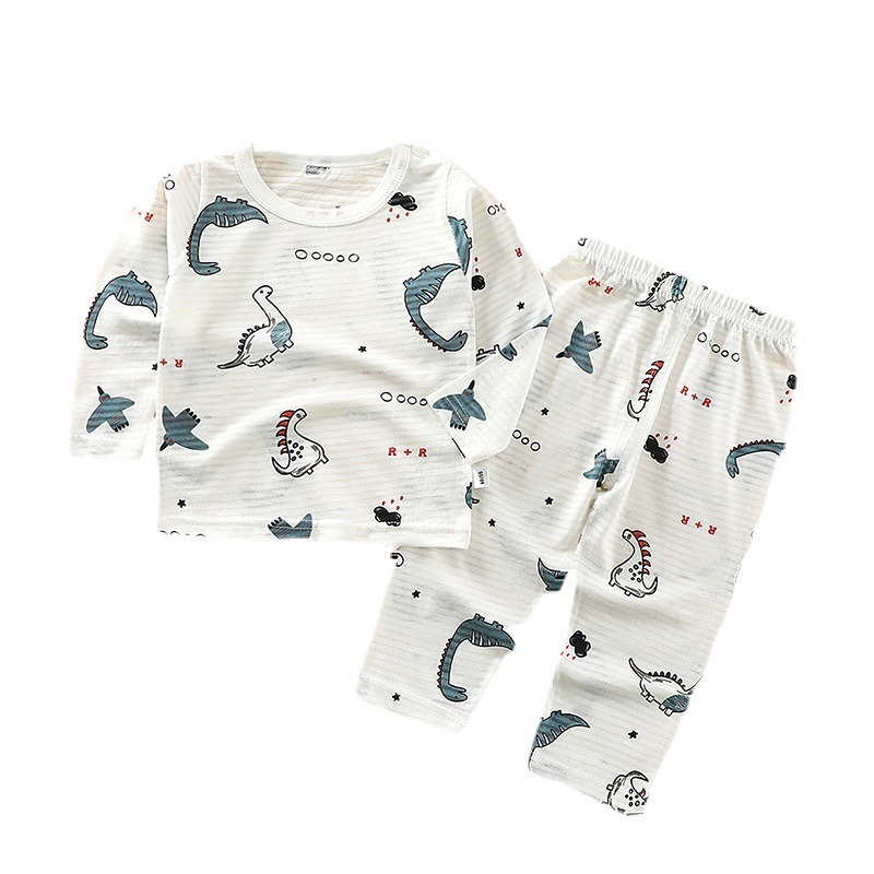 嬰兒衣服夏季短袖薄款睡衣套裝分體男女童空調服夏天竹節棉家居服-細節圖5