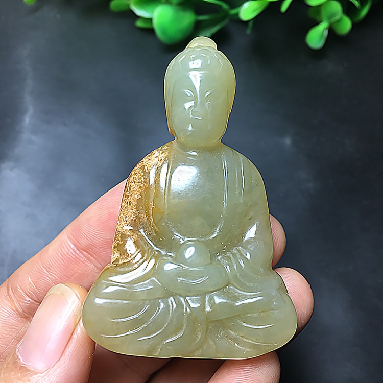 古玩雜項老玉古玉釋迦摩尼掛件高古玉岫玉古董仿古玉文玩把件-細節圖2