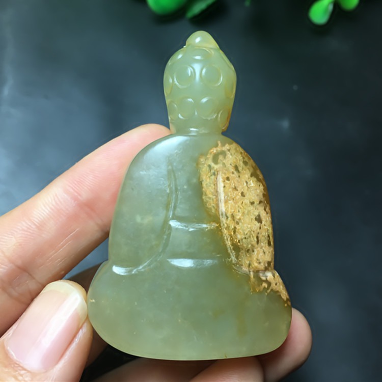 古玩雜項老玉古玉釋迦摩尼掛件高古玉岫玉古董仿古玉文玩把件-細節圖3