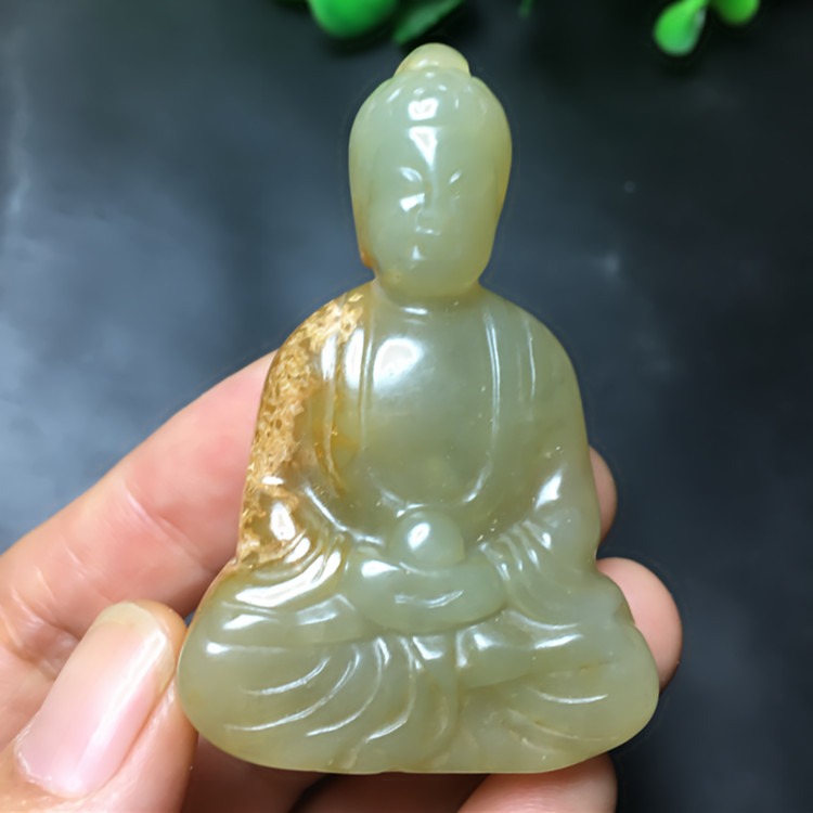 古玩雜項老玉古玉釋迦摩尼掛件高古玉岫玉古董仿古玉文玩把件-細節圖9