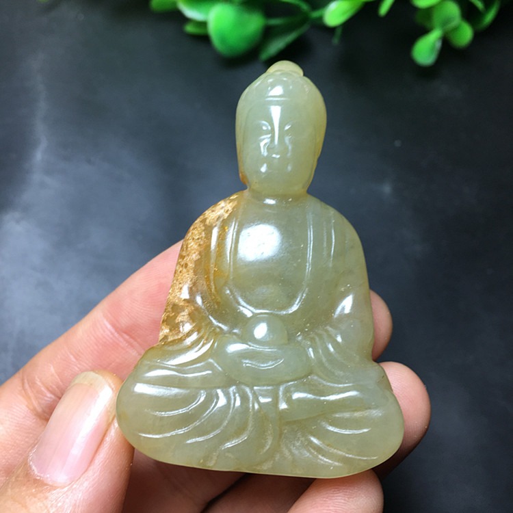 古玩雜項老玉古玉釋迦摩尼掛件高古玉岫玉古董仿古玉文玩把件-細節圖10