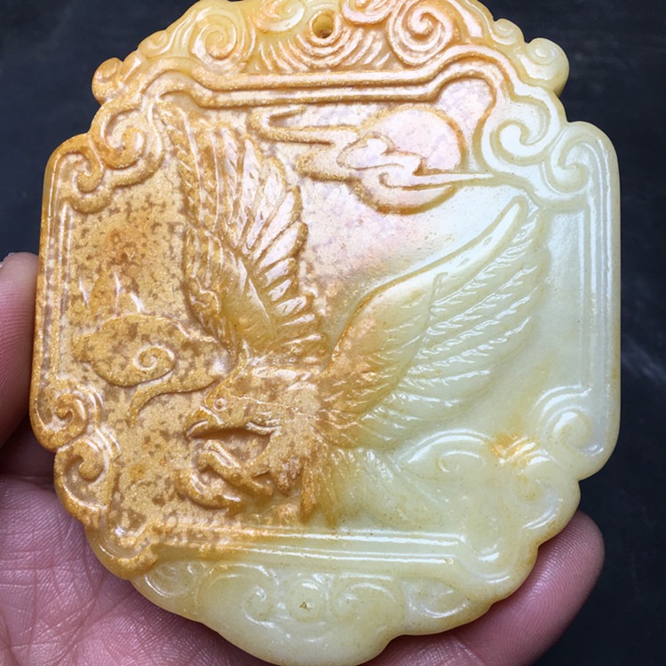 古董收藏 展翅高飛 古玉老玉 掛件岫玉鷹古玩雜項純玉墜-細節圖6