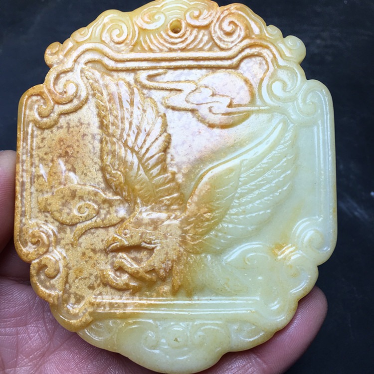 古董收藏 展翅高飛 古玉老玉 掛件岫玉鷹古玩雜項純玉墜-細節圖7