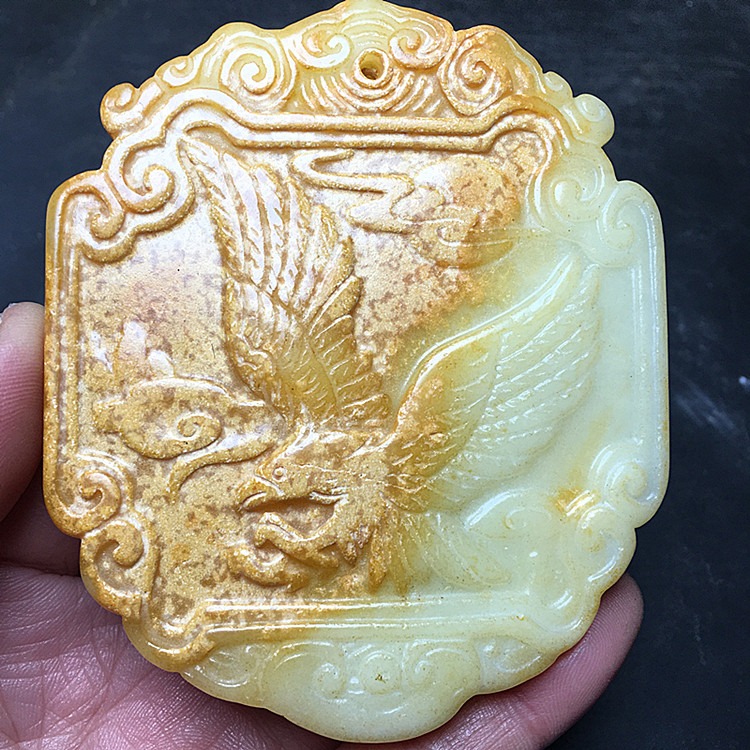 古董收藏 展翅高飛 古玉老玉 掛件岫玉鷹古玩雜項純玉墜-細節圖8