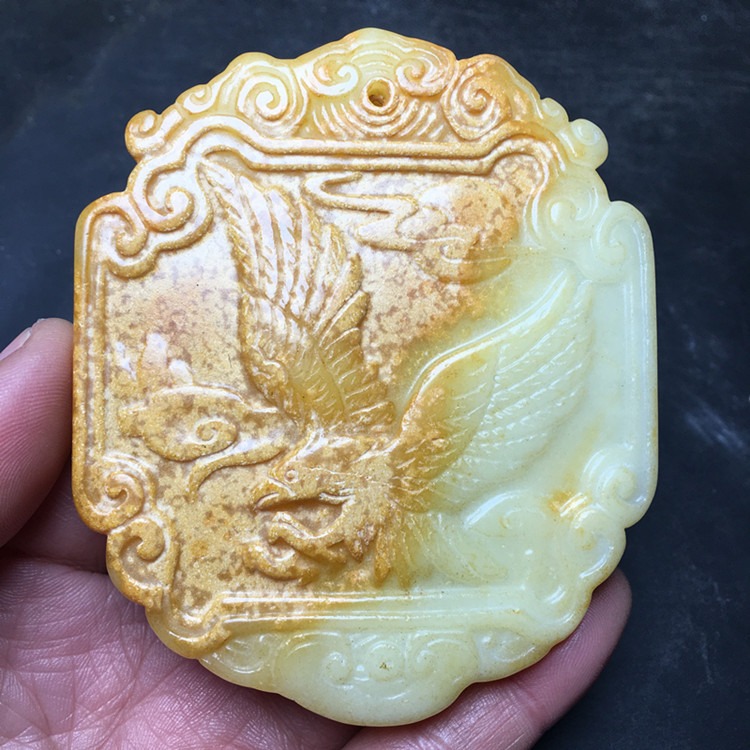 古董收藏 展翅高飛 古玉老玉 掛件岫玉鷹古玩雜項純玉墜-細節圖9