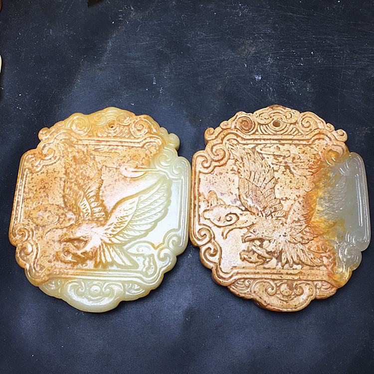 古董收藏 展翅高飛 古玉老玉 掛件岫玉鷹古玩雜項純玉墜-細節圖10