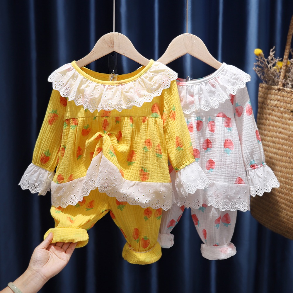 女童全棉紗布家居服套裝洋氣春秋款兒童長袖褲子睡衣兩件套空調服-細節圖4
