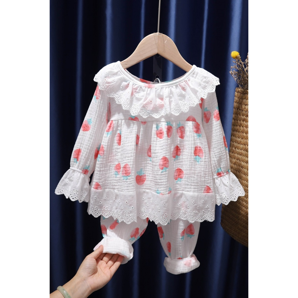 女童全棉紗布家居服套裝洋氣春秋款兒童長袖褲子睡衣兩件套空調服-細節圖6