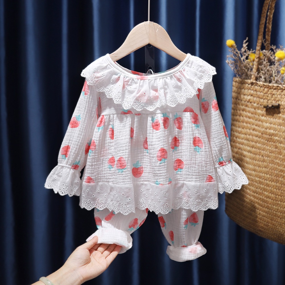 女童全棉紗布家居服套裝洋氣春秋款兒童長袖褲子睡衣兩件套空調服-細節圖7