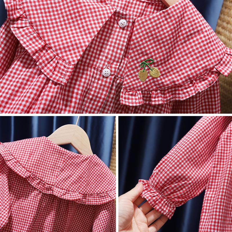 春秋新品女童寶寶小女孩格子家居服睡衣套裝純棉幼兒園空調房-細節圖4