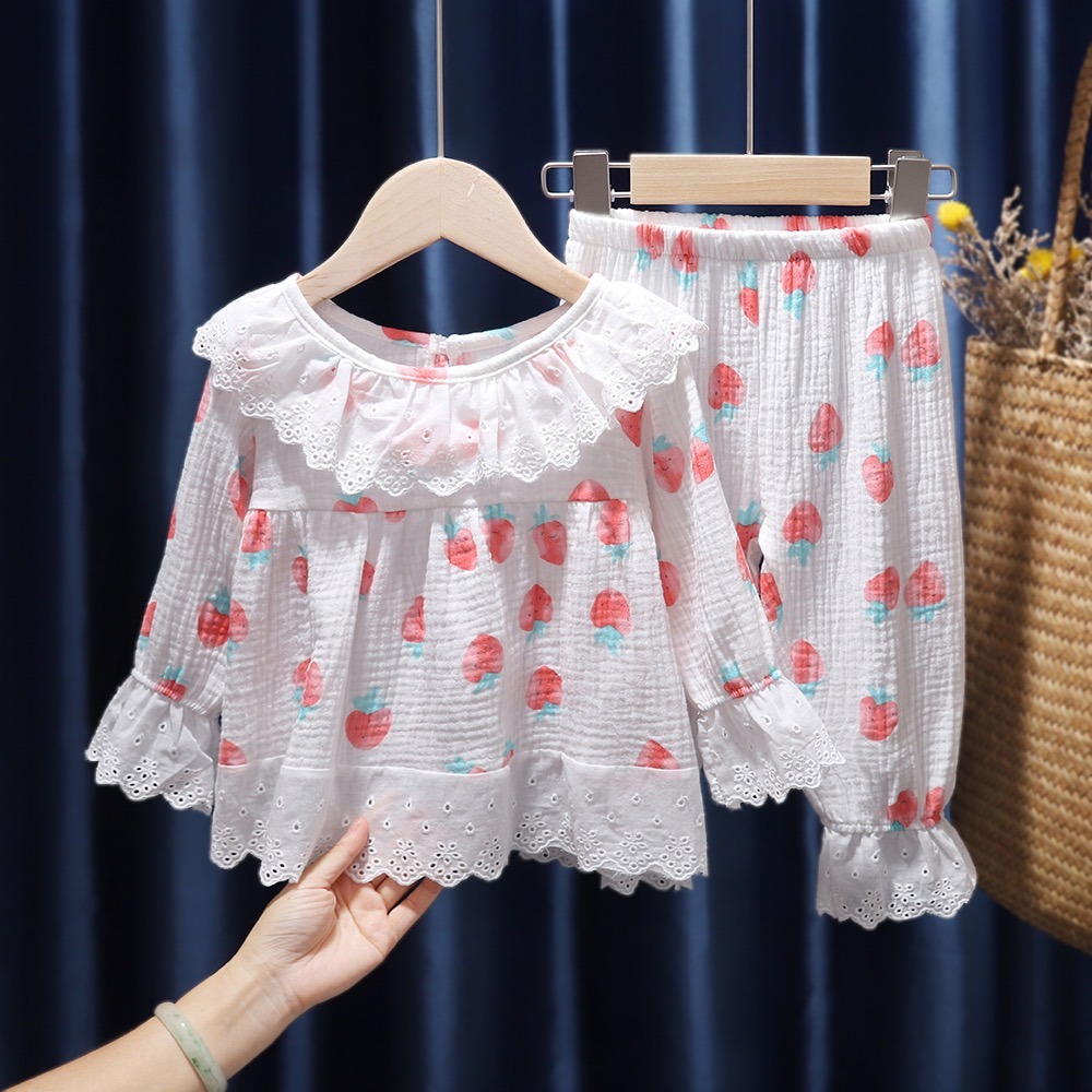 春秋新品女童寶寶小女孩格子家居服睡衣套裝純棉幼兒園空調房-細節圖10