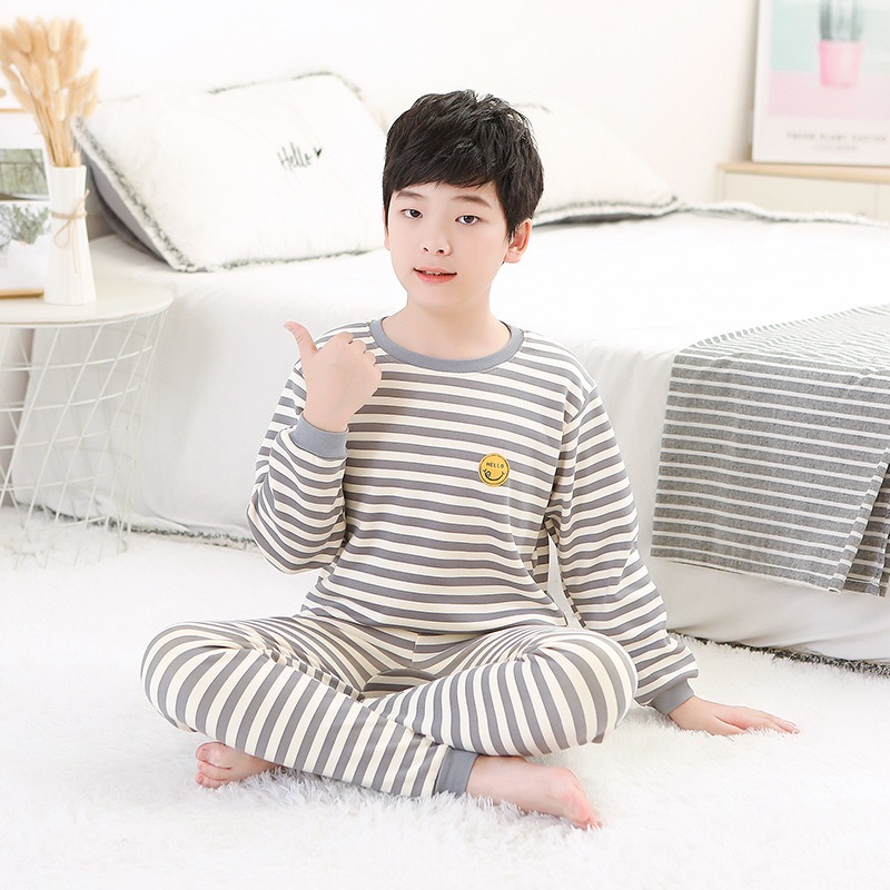 新款童裝中大童保暖內衣套裝加絨加厚男童秋冬女童睡衣條紋潮-細節圖4