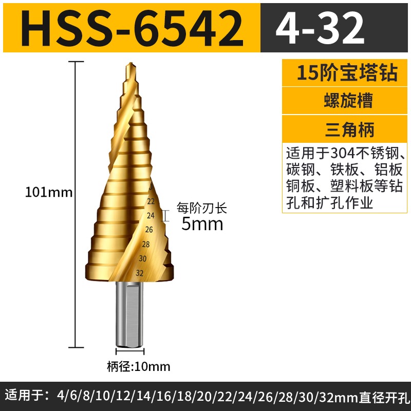 寶塔鉆頭多功能打孔超硬階梯鉆孔神器木工鋼鐵金屬不銹鋼專用開孔-細節圖6