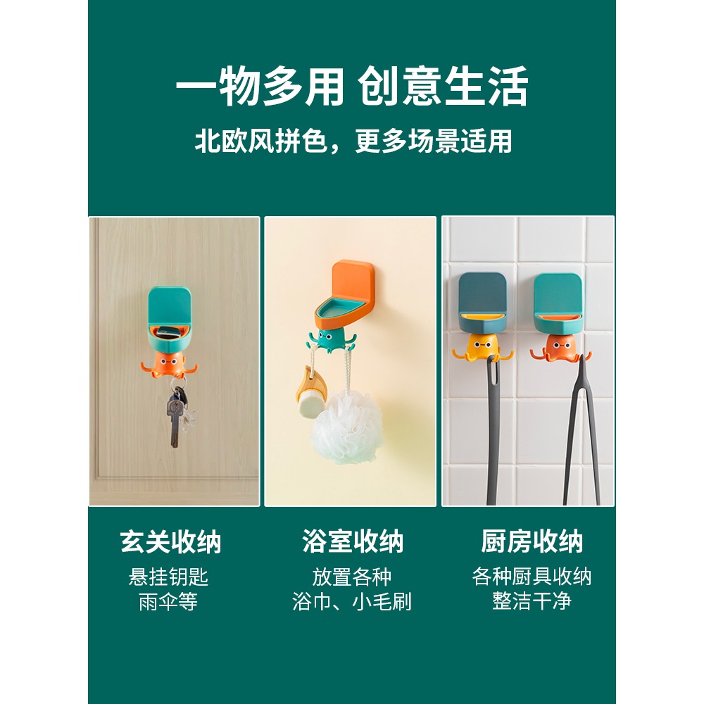 掛鉤免打孔墻壁門後掛鉤強力粘膠廚房鉤子粘鉤宿舍女多功能掛墻上-細節圖4