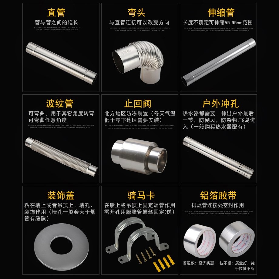 風口不銹鋼排氣煙管通用管管道排風管煤氣出安裝熱水器排燃氣配件-細節圖3
