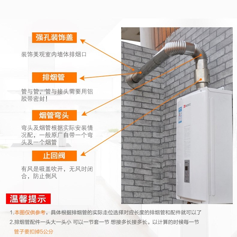 風口不銹鋼排氣煙管通用管管道排風管煤氣出安裝熱水器排燃氣配件-細節圖4