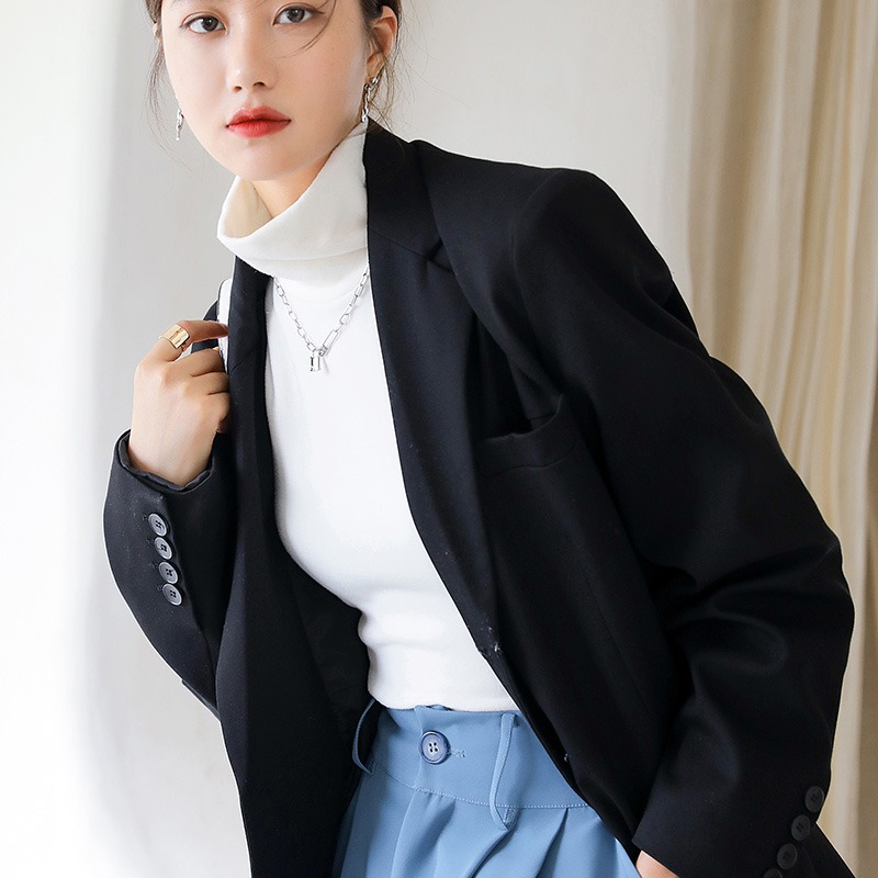 德絨高領打底衫女內搭秋冬年新款黑色洋氣春裝長袖堆領上衣-細節圖3