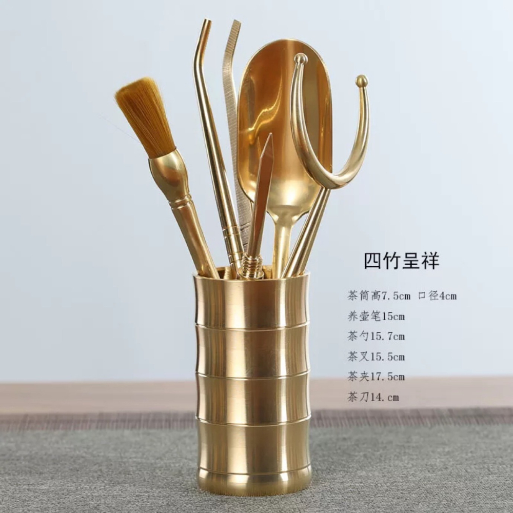 純黃銅茶葉罐旅行密封家用便攜金屬小號隨身黃銅密封罐六君子中式-細節圖5
