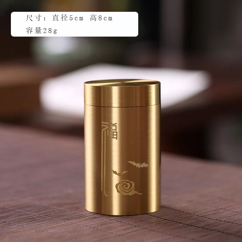 純黃銅茶葉罐旅行密封家用便攜金屬小號隨身黃銅密封罐六君子中式-細節圖10
