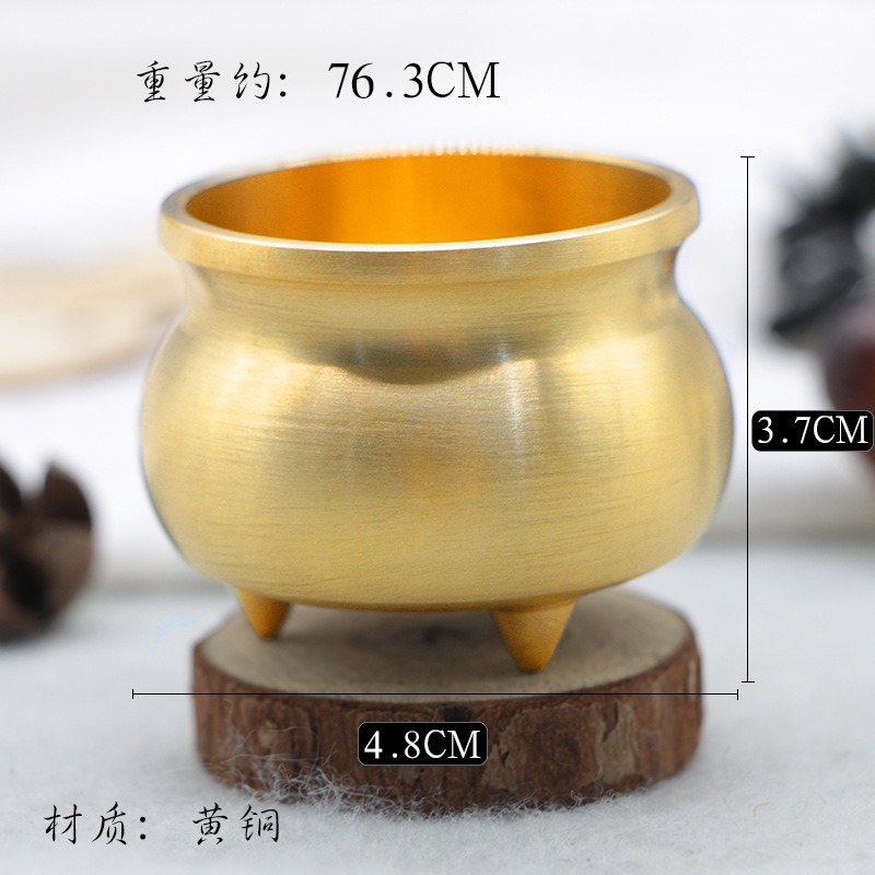 純黃銅小香爐香道用具帶蓮花香插香薰爐小三足香爐供奉用品-細節圖7