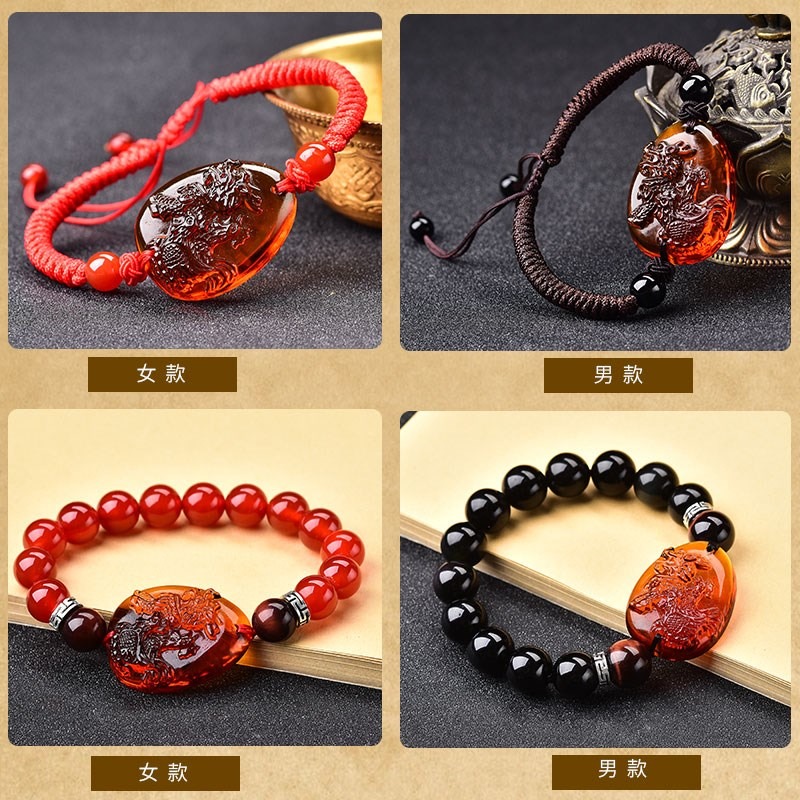 宋韶光屬雞牛年吉祥物瑪瑙報曉開運麒麟招財虎眼石琉璃手鏈-細節圖5