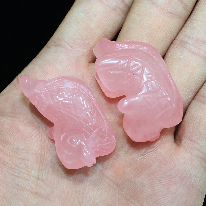 如鴻天然粉晶原石擺件姻緣鴛鴦綠東陵荷葉桌面房間飾品女孩禮物-細節圖5